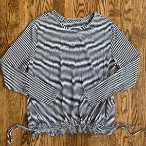 Blue and White stripe long sleeve, drawstring bottom Any Body shirt, size medium